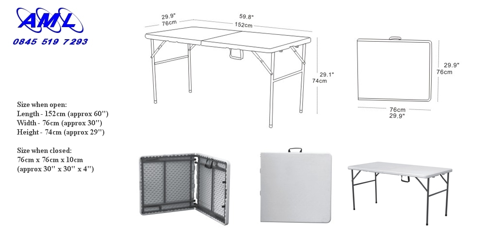 5ft Folding Table - fold in half table with carry handle