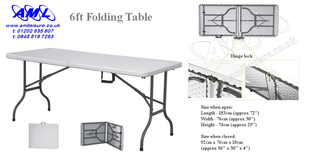 6ft Folding Table - fold in half atble with carry handle